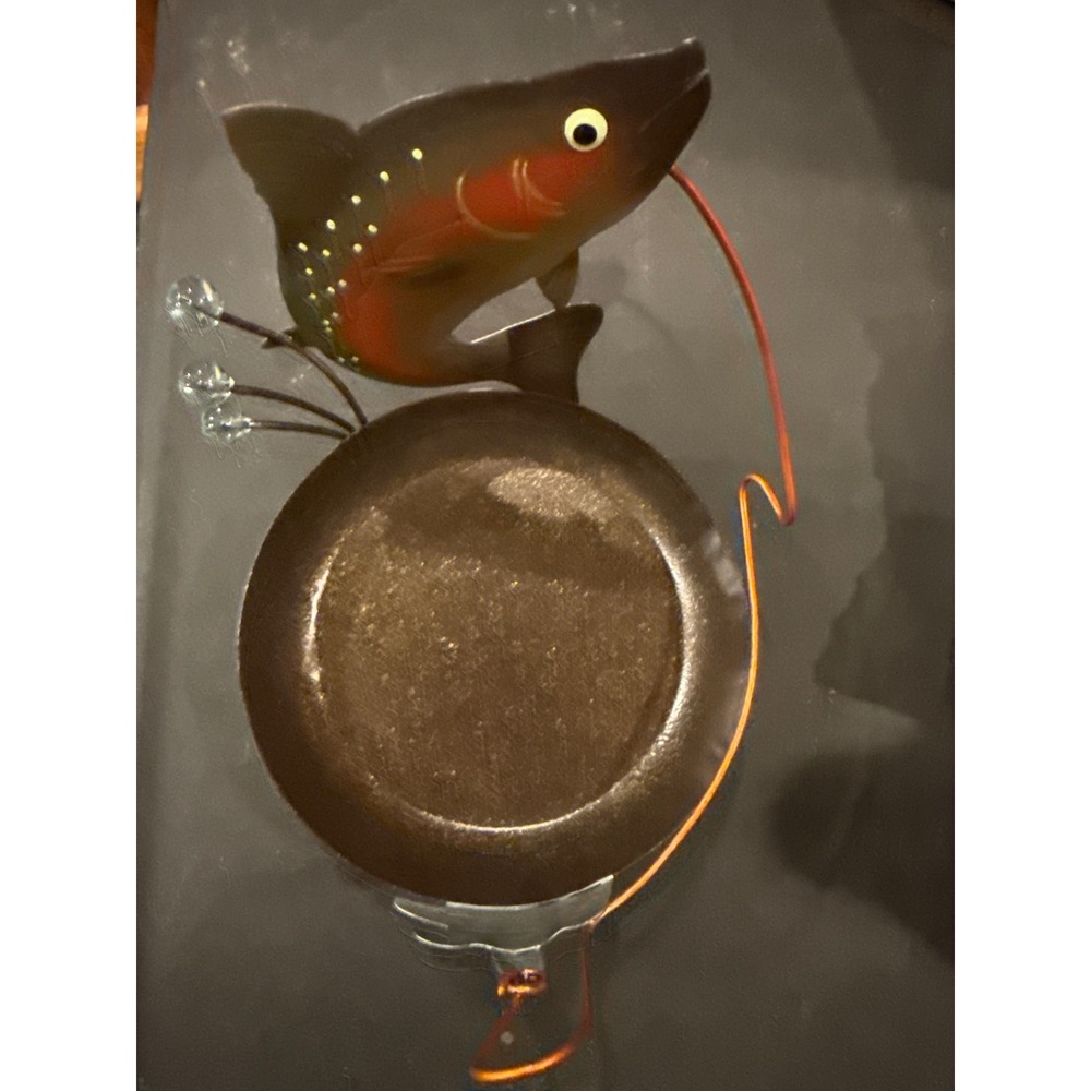 Vintage FIGI Hook Line & Sinker Trout Drink Coasters Set of 6 Metal Caddy NIB